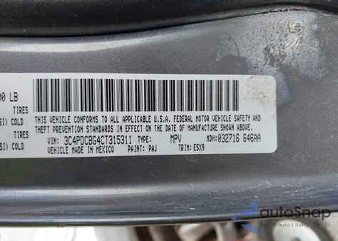 2012 Dodge Journey Sxt из США, поврежденный, VIN 3C4PDCBG4CT315311